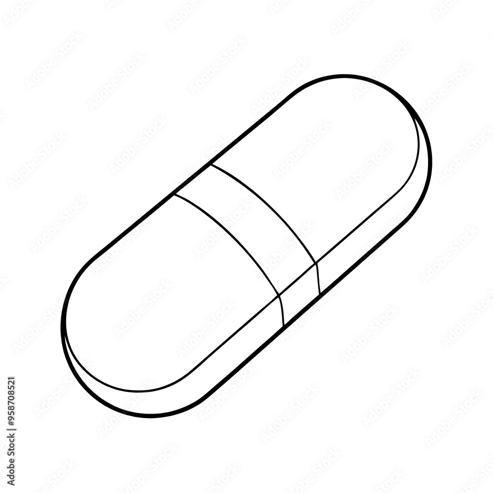 Outline image of a medicine capsule on a white background Outline image of a medicine capsule on a white background