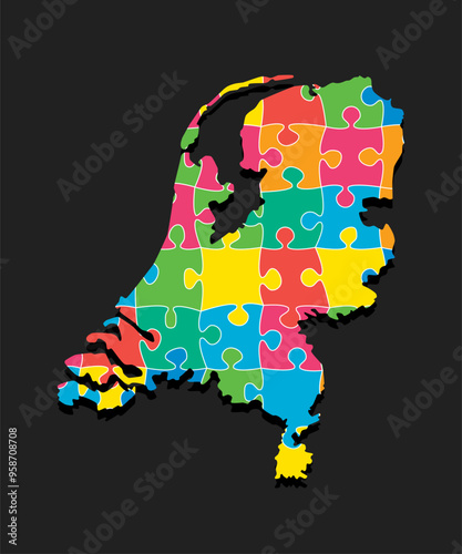 Creative map Netherlands from color puzzle, jigsaw