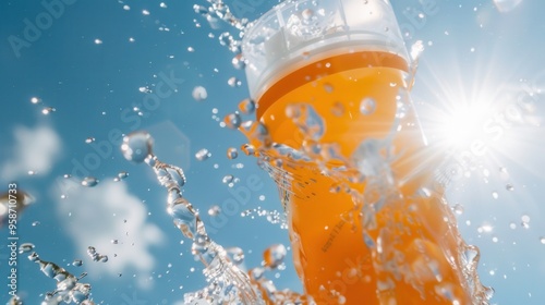 A tube of sunscreen with a splash of water photo