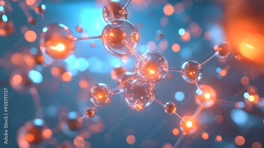5. Futuristic depiction of a mineral molecule with dynamic, luminous atomic interactions 5. Futuristic depiction of a mineral molecule with dynamic, luminous atomic interactions