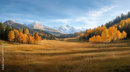 Picturesque mountain view in autumn, with a landscape filled with warm colors and seasonal beauty 