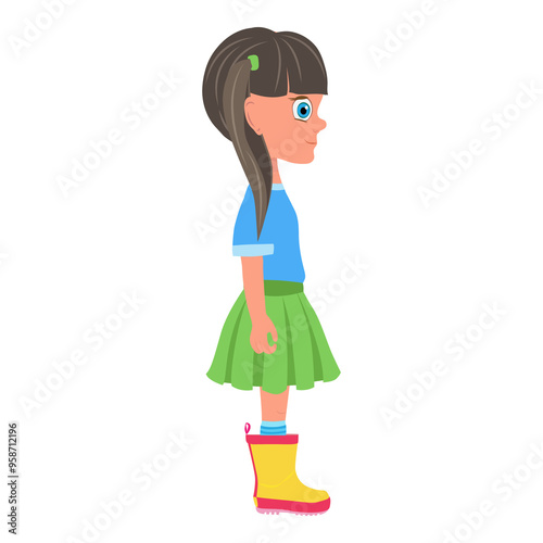 Flat Illustration of Kid Girl Cartoon Character Set For Animation. Item 3