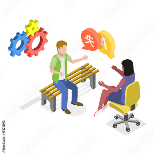 Fotografie 3D Isometric Flat  Illustration of Online Translator. Item 2