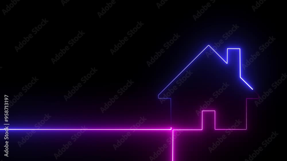 Neon home icon animation, shiny symbol. glowing House, home building animation. Neon home icon animation, shiny symbol. glowing House, home building animation.