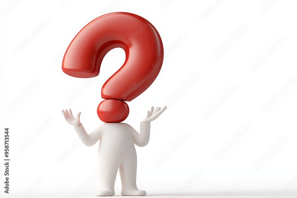 3D character model holding a big red question mark for a clear and simple visual
3D character model holding a big red question mark for a clear and simple visual