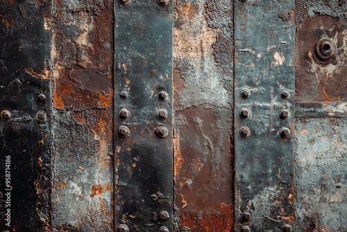 Weathered Metal Surface with Rust and Bolts