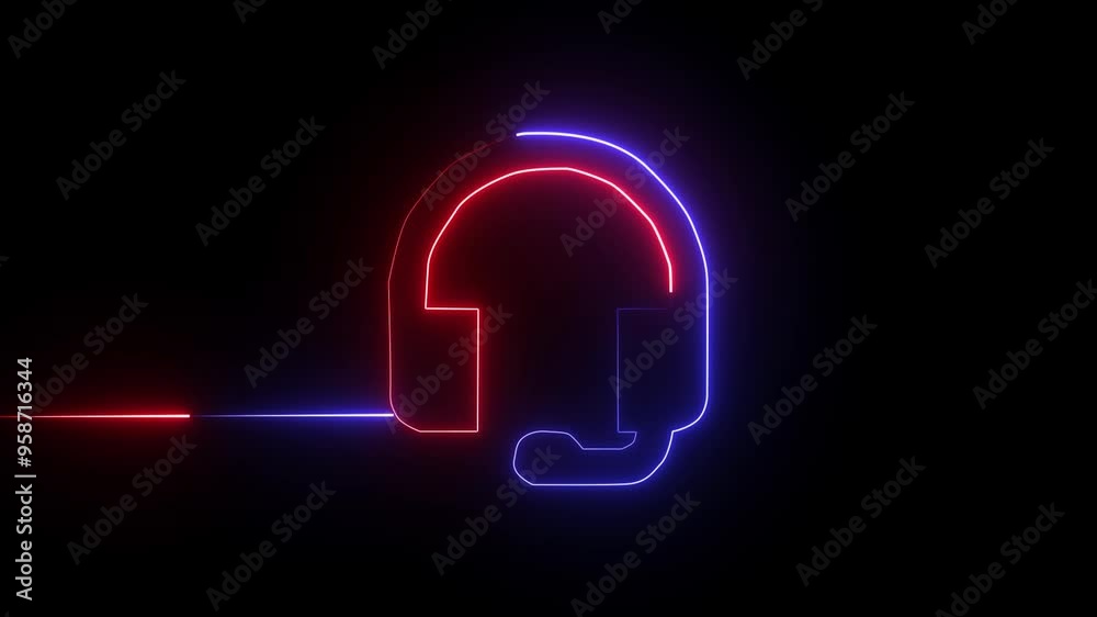 Neon headphones sign. Glowing neon line Headphones icon. neon headphone icon animation. Neon headphones sign animation background.