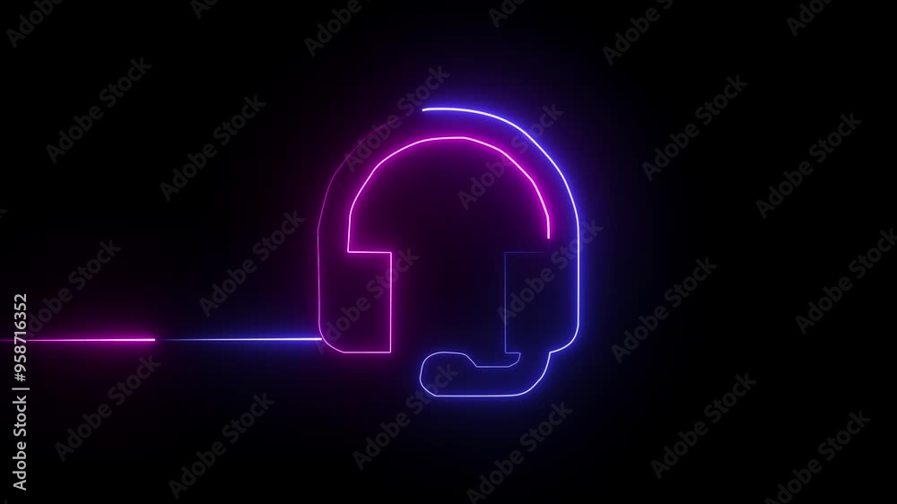 Neon headphones sign. Glowing neon line Headphones icon. neon headphone icon animation. Neon headphones sign animation