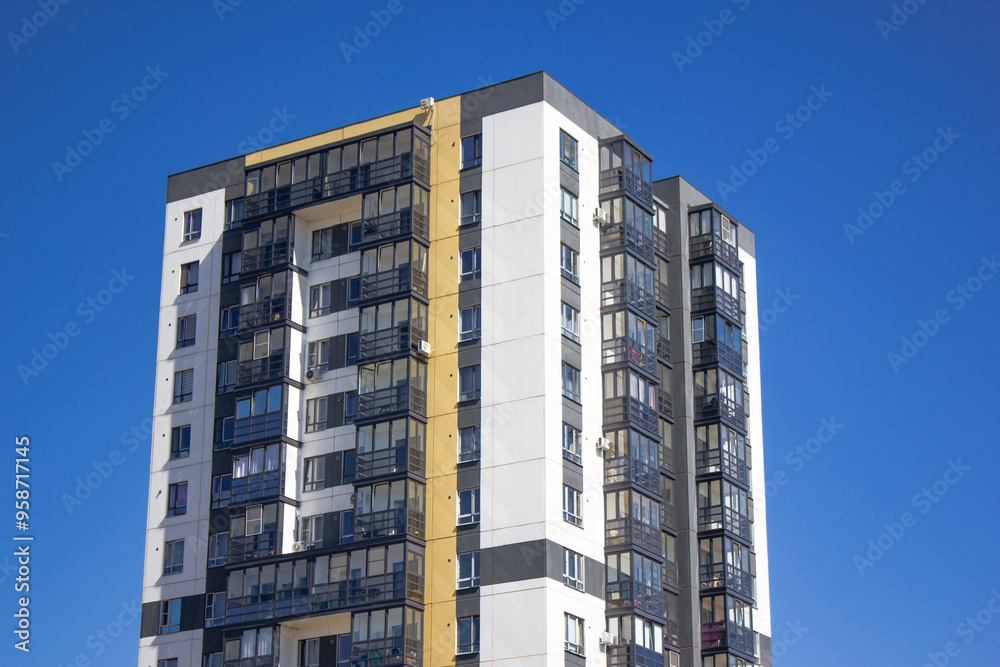 Image showcasing High-rise apartment building against the sky. Apartment city modern ...