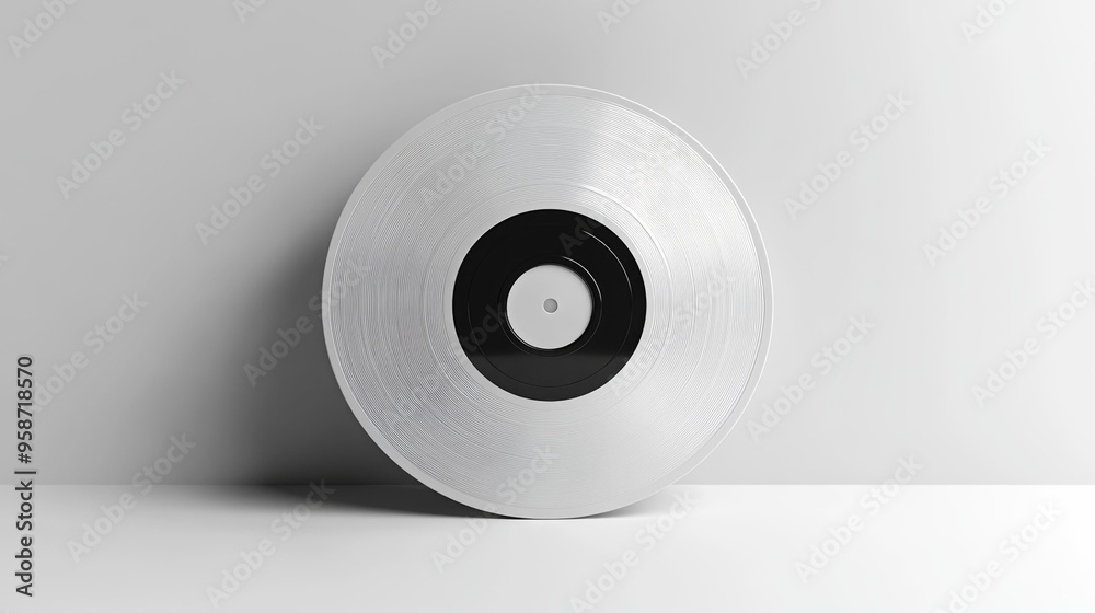 Silver Vinyl Record on Minimalist Background Generative AI Silver Vinyl Record on Minimalist Background Generative AI