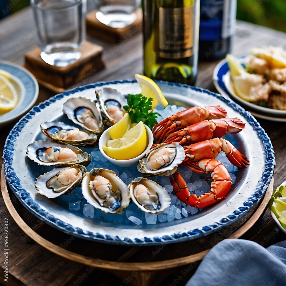 Elegant Assortment of Fresh Seafood on Crushed Ice Elegant Assortment of Fresh Seafood on Crushed Ice