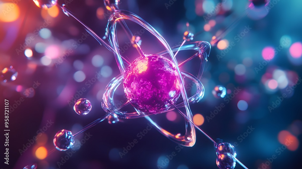 96. Futuristic close-up of a vibrant atom with energetic, dynamic mineral molecules 96. Futuristic close-up of a vibrant atom with energetic, dynamic mineral molecules