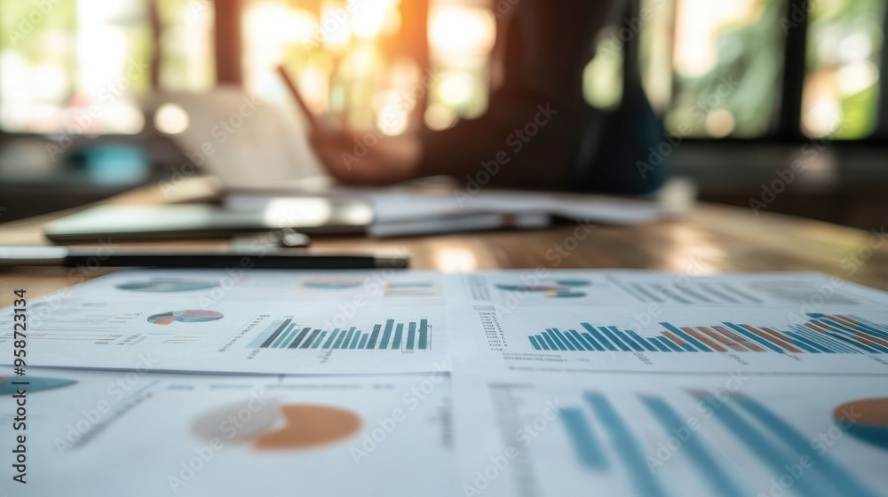 Close-up of a business plan with market analysis and competitor research, business strategy Close-up of a business plan with market analysis and competitor research, business strategy