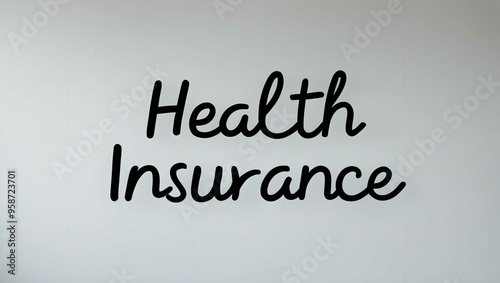 health insurance cursive word written on whiteboard minimalist concept