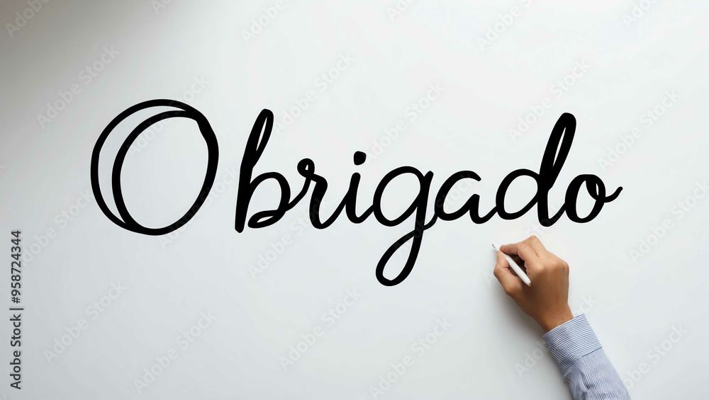 Fototapeta premium obrigado cursive word written on whiteboard minimalist concept