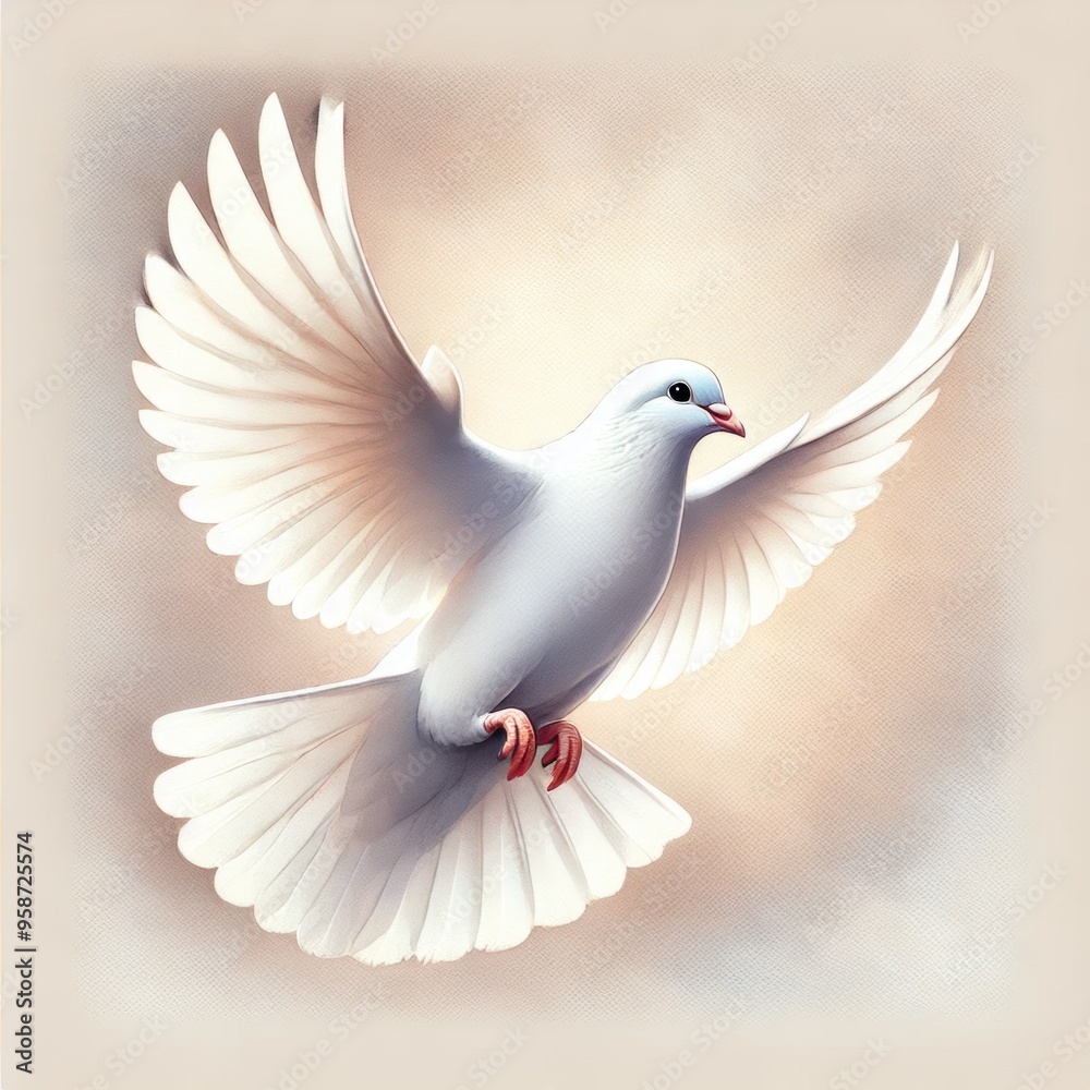 Fototapeta premium White pigeon dove of peace in flight watercolor illustration