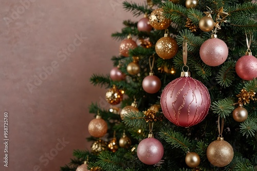 Christmas tree with pink and gold decorations