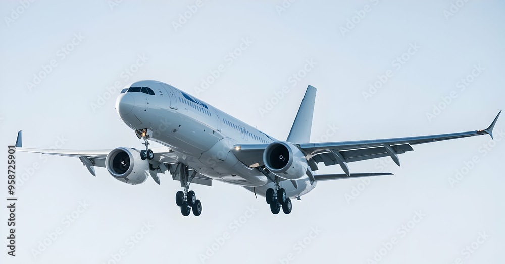 Obraz premium Commercial Airplane Mid-Flight Clear Sky