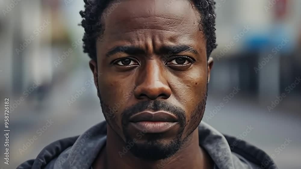 Man serious face portrait on a street Man serious face portrait on a street