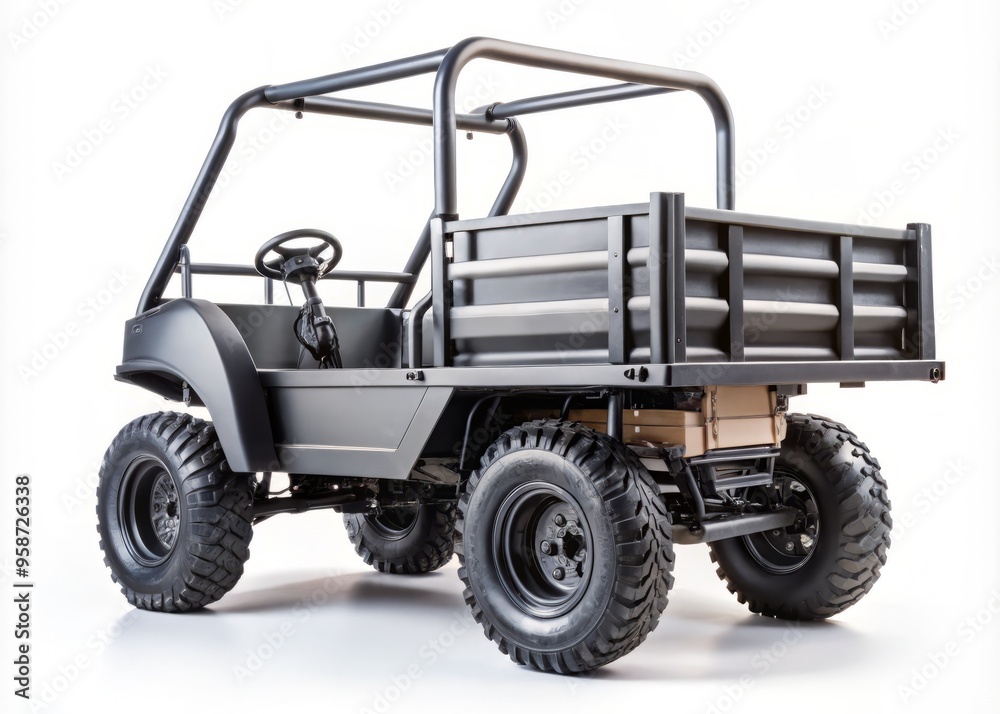 Small, Compact Vehicle Used To Transport Materials Or People In Challenging Terrain, Featuring A Sturdy Frame And Small, Compact Vehicle Used To Transport Materials Or People In Challenging Terrain, Featuring A Sturdy Frame And