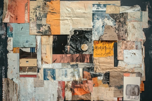 Abstract Collage of Textured Papers and Fragments photo