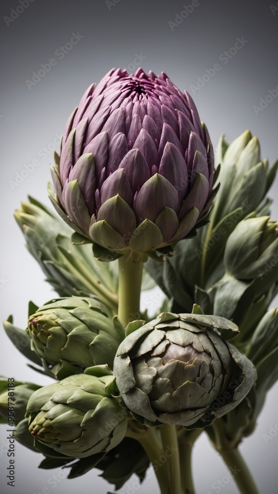Obraz premium Blooming artichoke on white with clipping path.