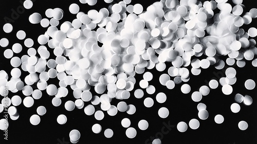 Detailed photogram of a handful of pills scattered across a light-sensitive surface creating random shadow patterns Stock Photo with copy space