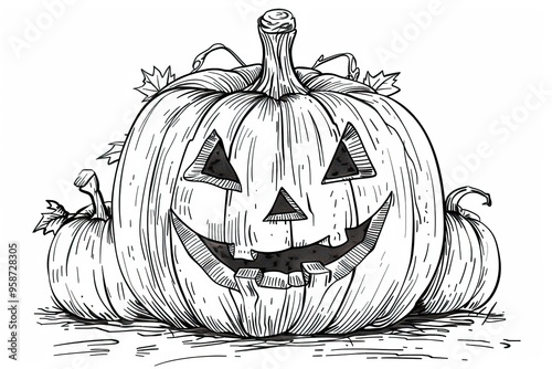 Black and white sketch of a jack-o-lantern, perfect for Halloween coloring page