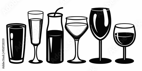 vector silhouettes of drinkware and beverage containers