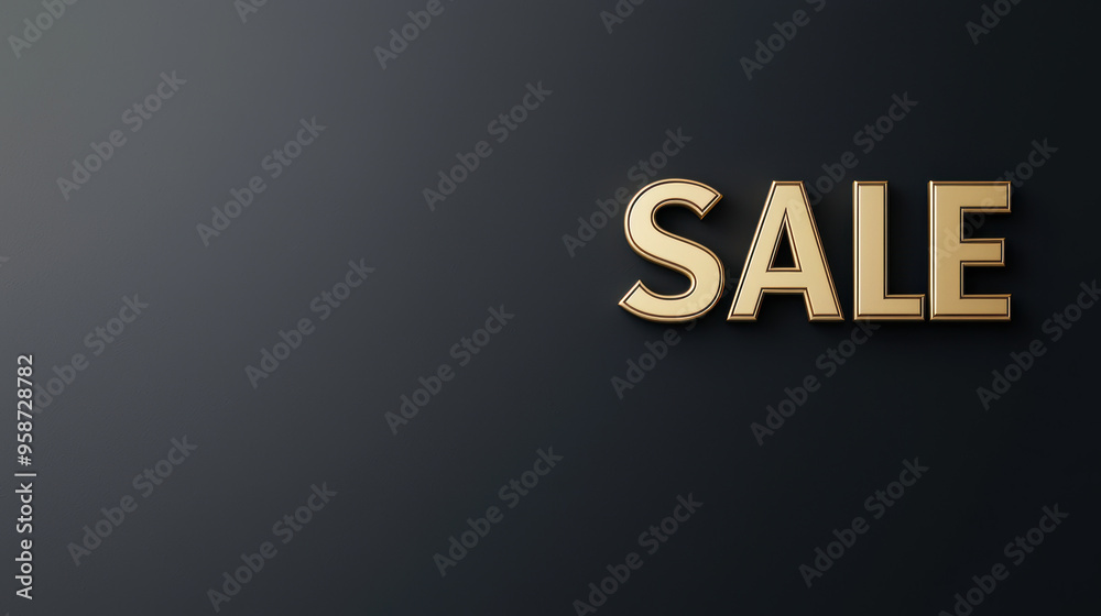 Minimalist design with the word Sale in gold on a dark background. Perfect for advertising, promotions, and marketing campaigns.