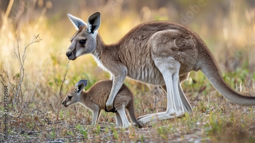 Kangaroo Mother Protecting her Joey