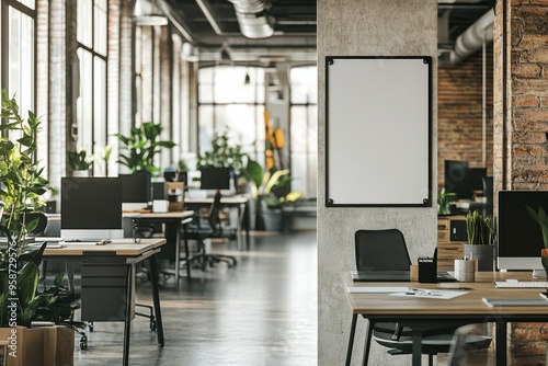 Modern office space with plants and computers, designed for productivity and collaboration.