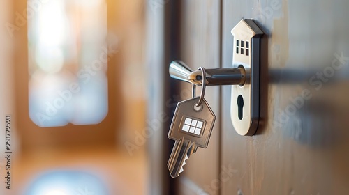 A Key Hanging on the Door Symbolizing Home and New Beginnings