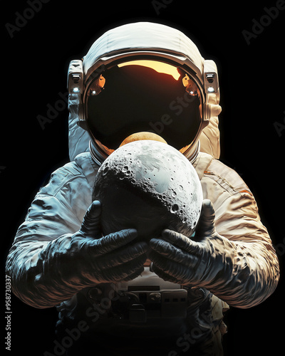 Return to the moon . Astronaut holding the moon. Exploration and journey to the Moon concept.