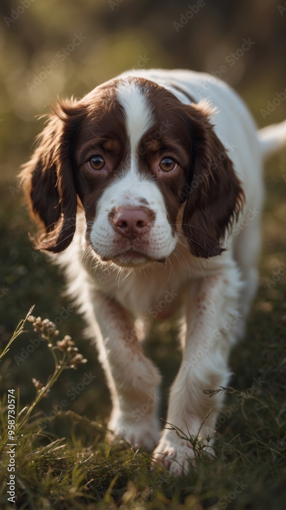 Cute English Springer Spaniel puppy sniffing. Cute English Springer Spaniel puppy sniffing.