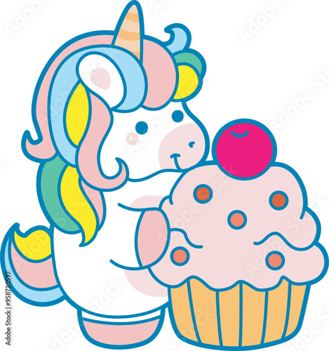 Illustration of cute unicorn activities icon.
Funny rainbow unicorn daily routine stickers.