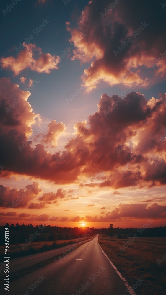 A colorful sky with clouds and a sun in the background. A colorful sky with clouds and a sun in the background.