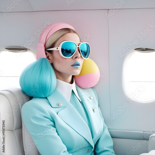 pop Courreges attractive air hostess with large sunglasses mask