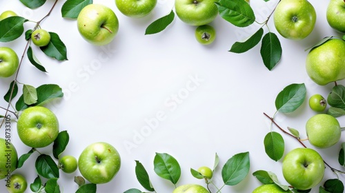 Wallpaper Mural Background template with copy space and border of apple, leaf, plant Torontodigital.ca