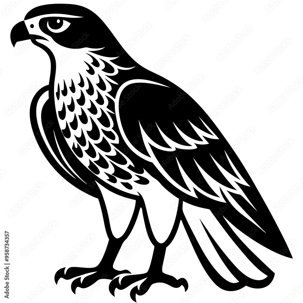 Fototapeta premium The hawk is standing on the ground on a white background