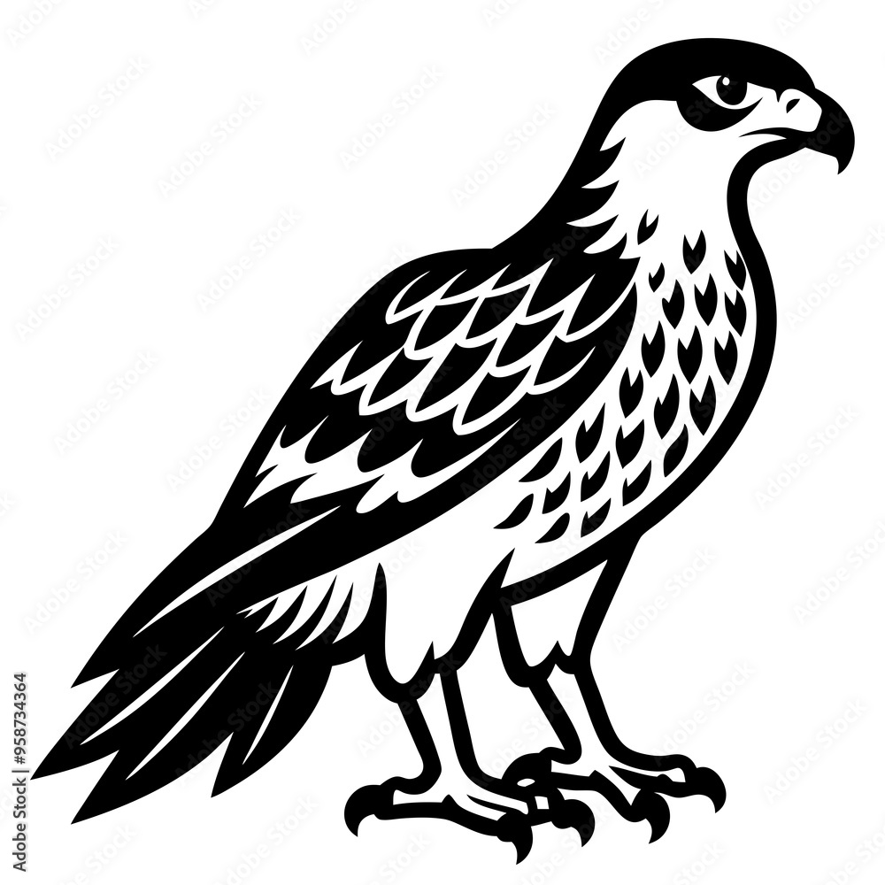 Fototapeta premium The hawk is standing on the ground on a white background