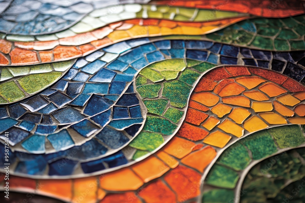Colorful Mosaic Tile Pattern with Curved Lines Colorful Mosaic Tile Pattern with Curved Lines