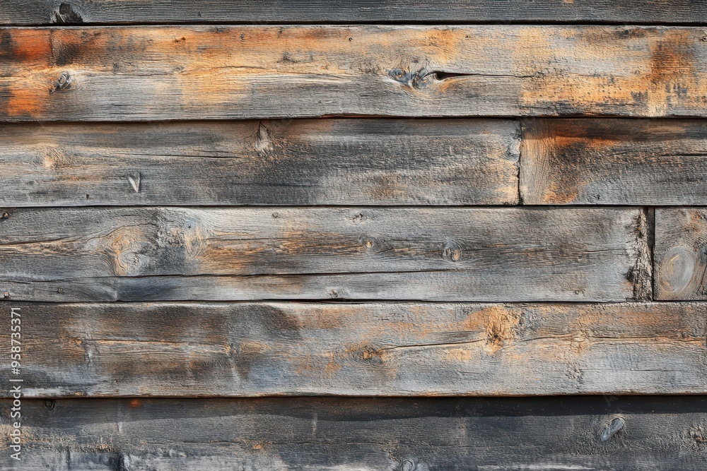 Naklejka premium Weathered Wooden Planks with Knots and Grain Patterns