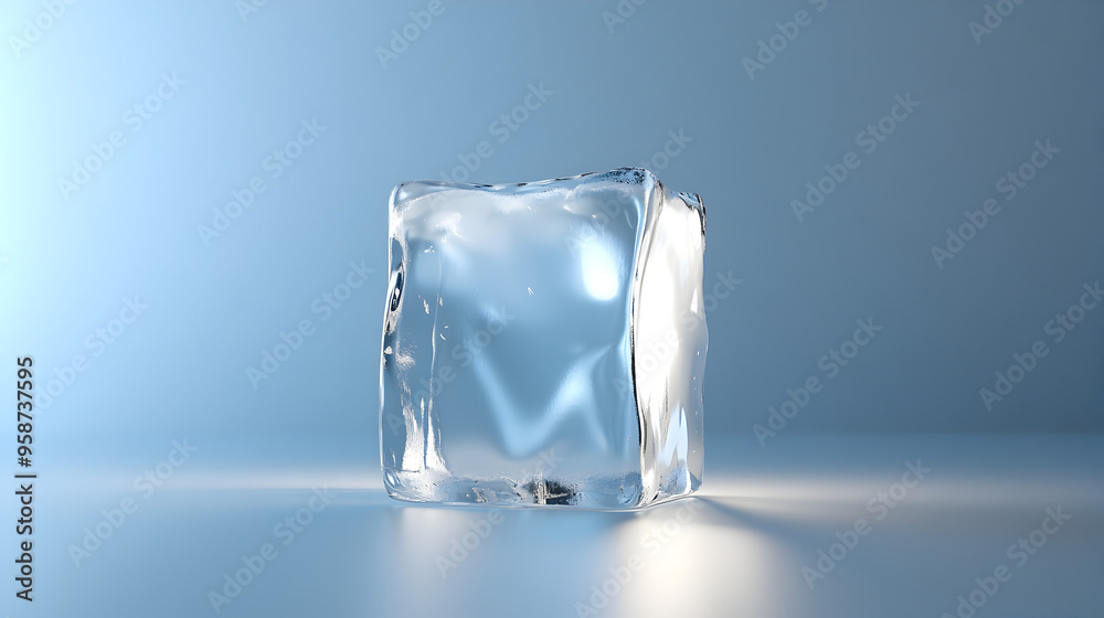 A single, realistic ice cube with visible edges on a blank background
A single, realistic ice cube with visible edges on a blank background