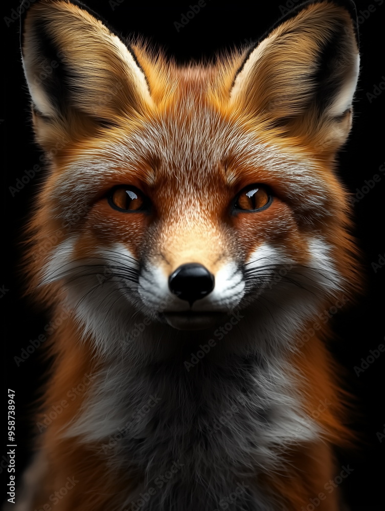 Fototapeta premium portrait of a fox front face on dark background