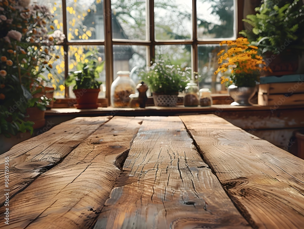 Rustic Oak Table in Cozy Cabin Setting for Artisanal Goods Display and Product Showcasing Rustic Oak Table in Cozy Cabin Setting for Artisanal Goods Display and Product Showcasing