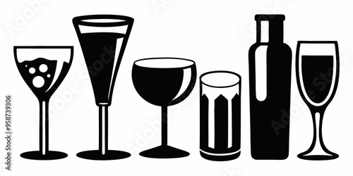 "vector silhouettes of drinkware and beverage containers"