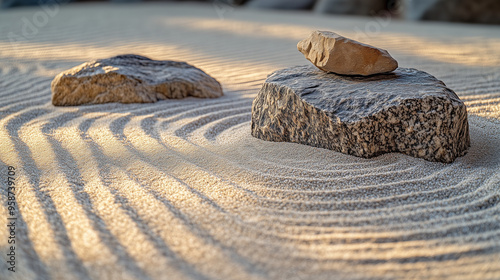Zen rock garden with sand