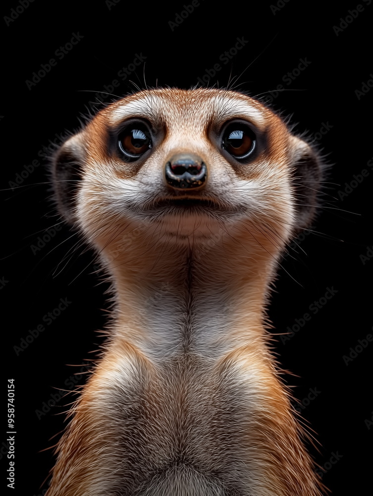 Fototapeta premium portrait of a meerkat front face on dark background