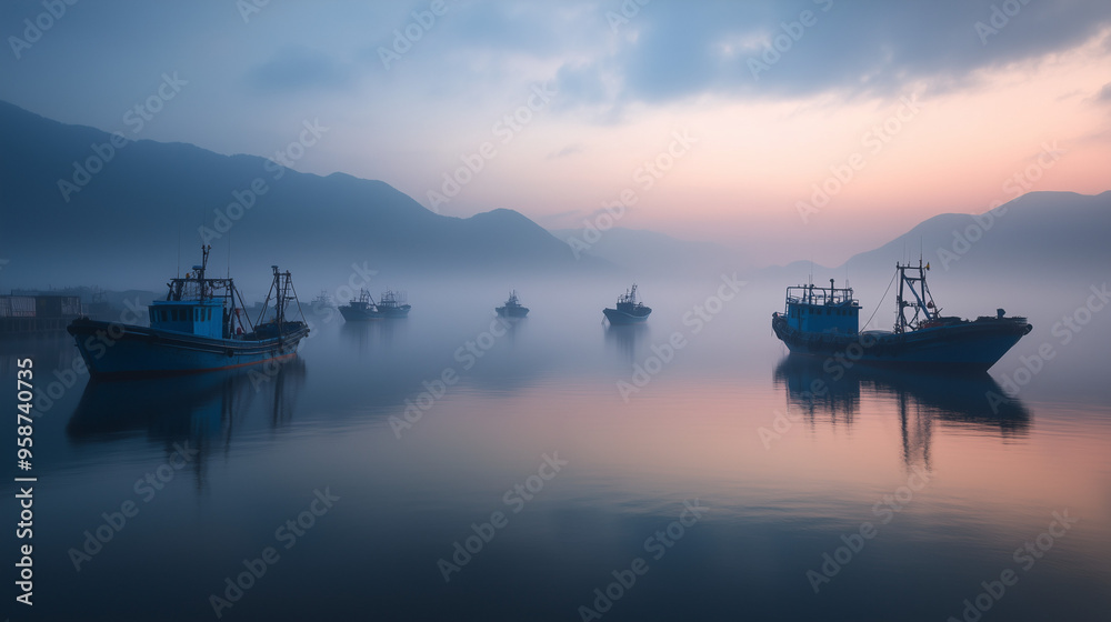 Obraz premium boats in the fog